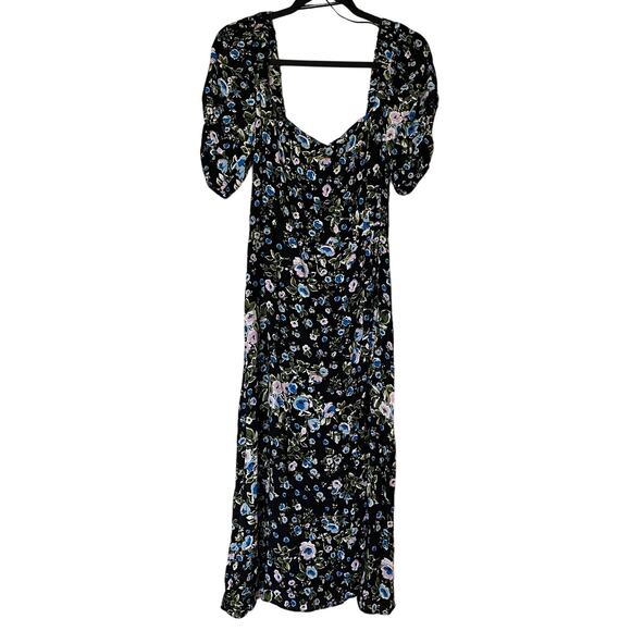 Zara Dresses & Skirts - Zara Black Floral Puff Sleeve Midi Dress Large